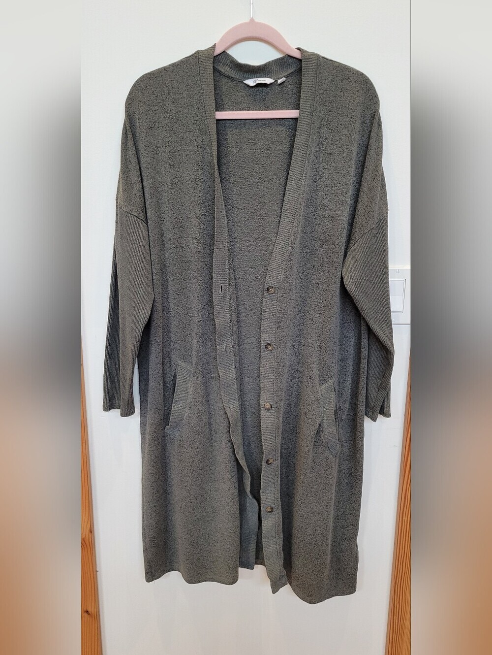 Olive Green Long Knit Duster Cardigan-Reitmans - Picture 2 of 6